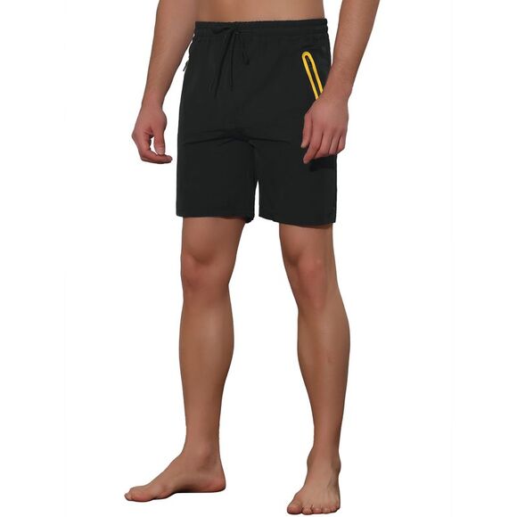 Men's Solid Color Elastic Waistband Lightweight Swimwear Shorts Black - Picture 4 of 6
